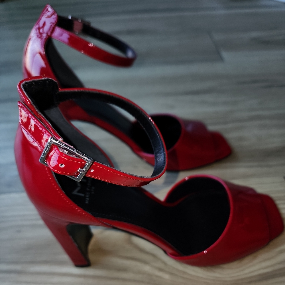 Marc Fisher Red Block Heel Patent Leather Sandals